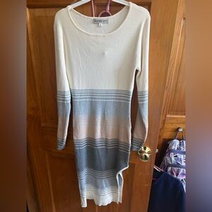 Madden Girl Cream and Gray Striped Midi Dress